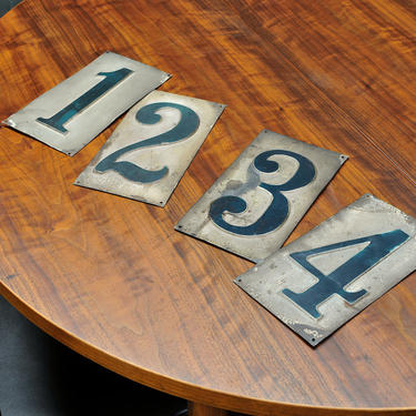 Antique Tin Painted Bowling Alley Lane Numbers Metal Vintage Industrial Early Century 