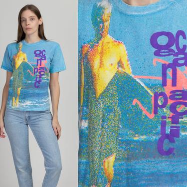90s OP Ocean Pacific Surfer All Over Print Tee - Men's XS, Women's Small | Vintage Rare Graphic Surfing T Shirt 