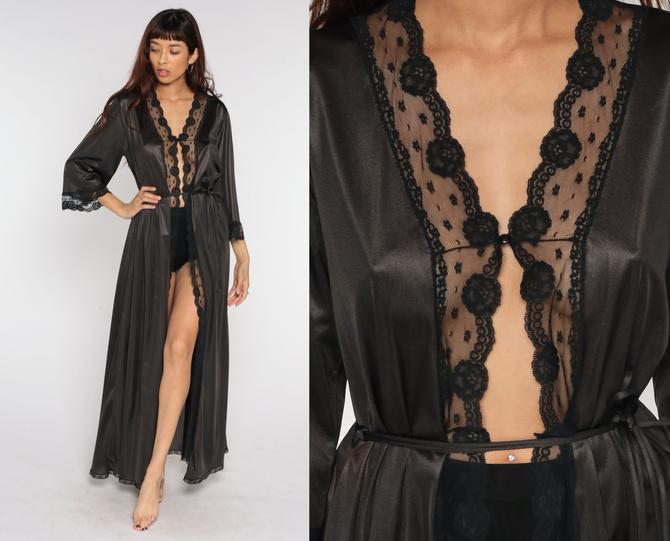 Black Lace Peignoir Sheer Robe Negligee Size S Great Condition California