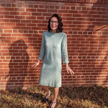 Vintage 1960's Blue/Green and Gray/Tan Knit Mod Shift Dress 