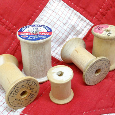 Thread Spools Collection of 5 Vintage Textile Spindles 