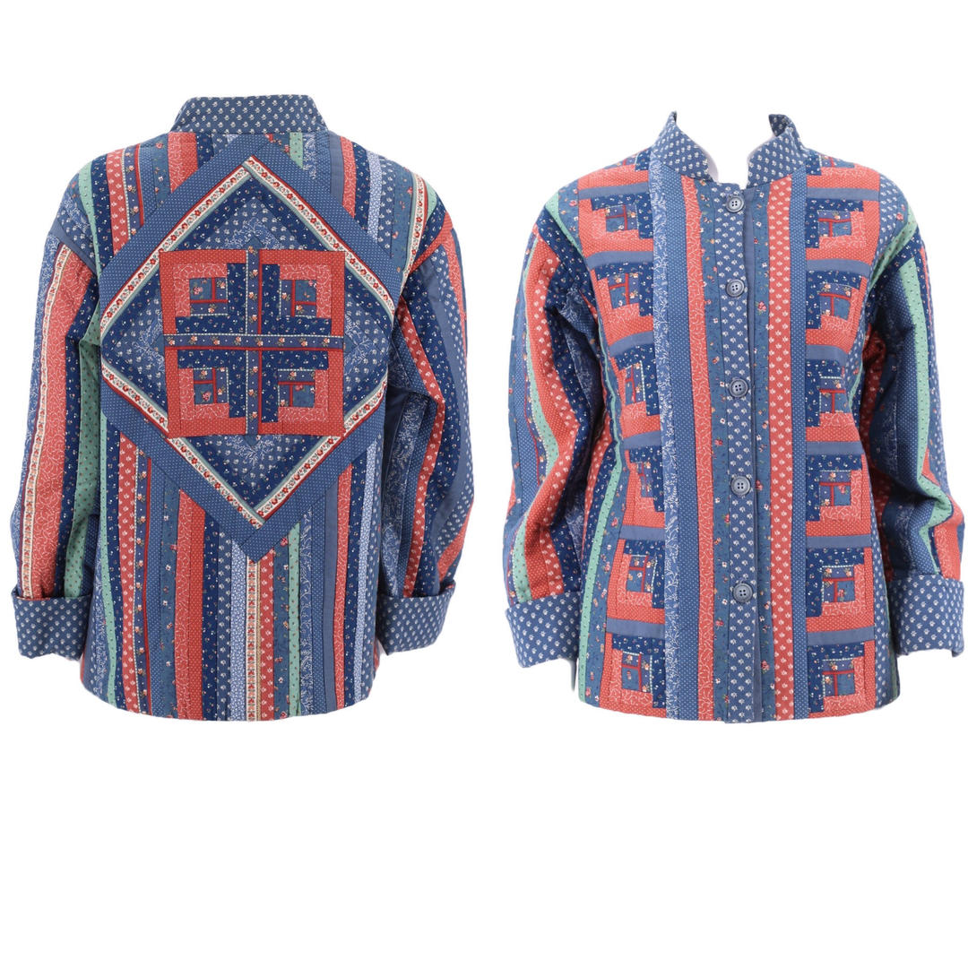 70s quilted jacket M / vintage 1970s handmade quilt jacket / vintage