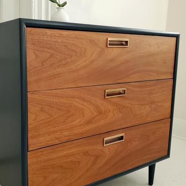 Vintage mid century dresser,  walnut and navy blue