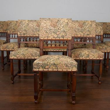 Late 19th Century Set of 10 French Renaissance Henry II Oak Dining Chairs 