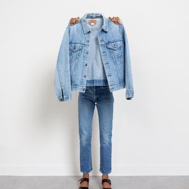 LEVI'S DENIM JACKET Vintage Medium Wash Blue Jean Cotton Trucker Boxy Oversize / Small Medium 