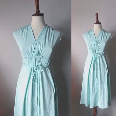 Vintage floral pastel teal blue cottage dress size xs 