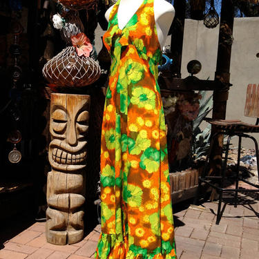 Vintage 70s Tiki Halter Dress/ 1970s Hawaiian Abstract | Bottle of Bread -  Baltimore, MD | ATTIC