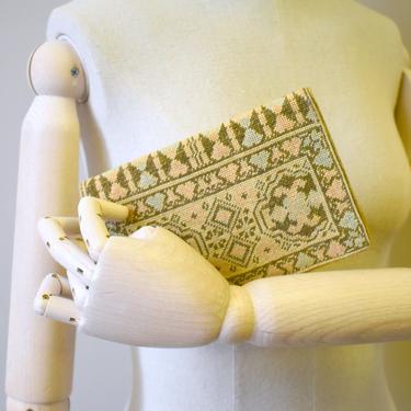 1930s Needlepoint and Leather Clutch Purse 