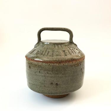 Vintage Gray Studio Pottery Container with Handle 