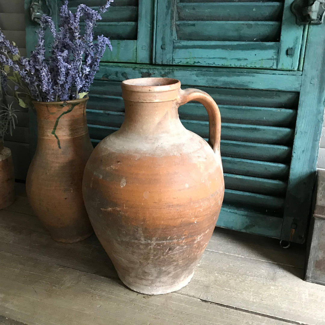 Antique French Pottery Jug, Green Glazed Pitcher, Rustic Stoneware ...