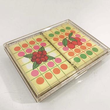 Vintage Mod Plastic Coated Playing Cards Floral Fruit NOS Deadstock Brand New Double Playing Card Deck Ephemera 