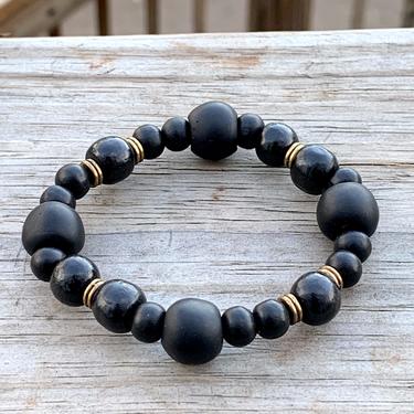 Unisex Bracelet or Anklet- Black Ghana Glass w\/ Gold