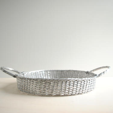 Vintage Metal Wire Woven Basket Tray, Silver Basket Tray 