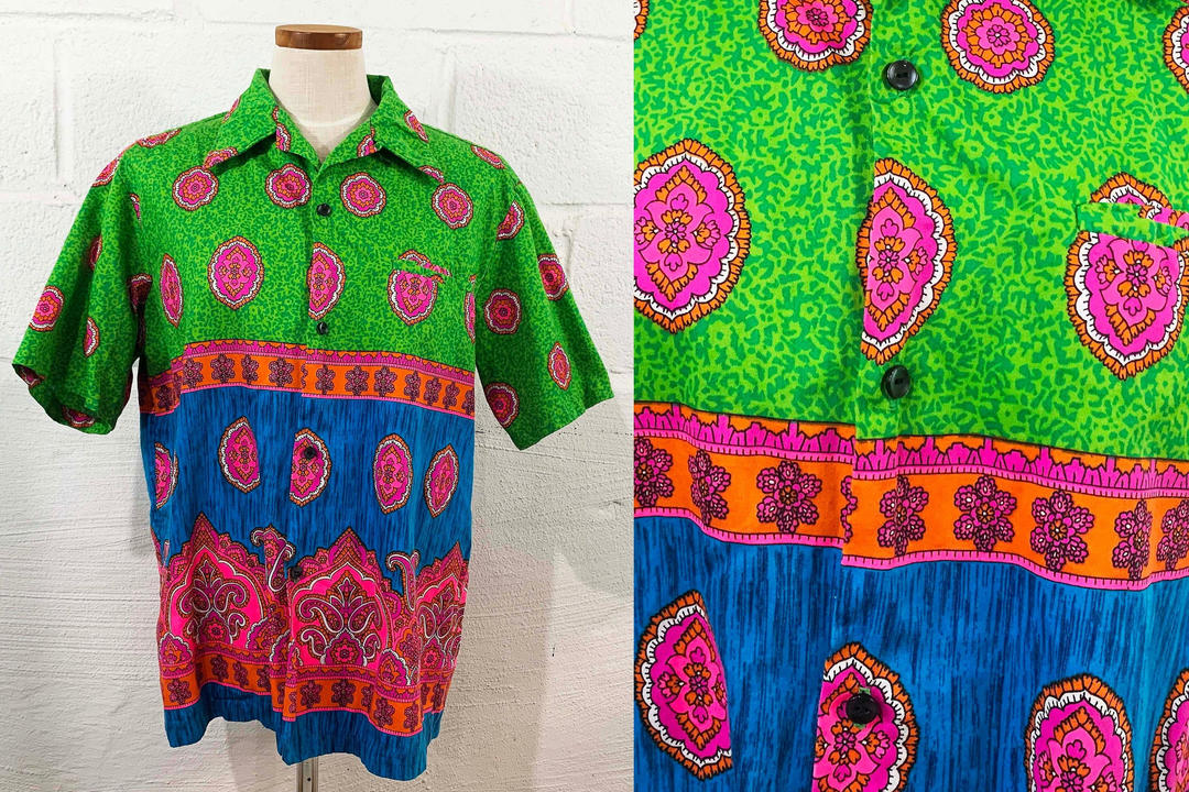 Vintage Hawaiian Shirt Malihini Button Up DayGlo Hawaii Summer Short ...