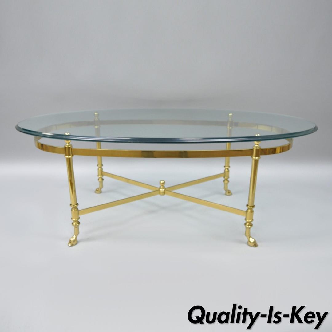 Vintage Brass & Glass Hoof Foot Oval Coffee Table Italian Labarge