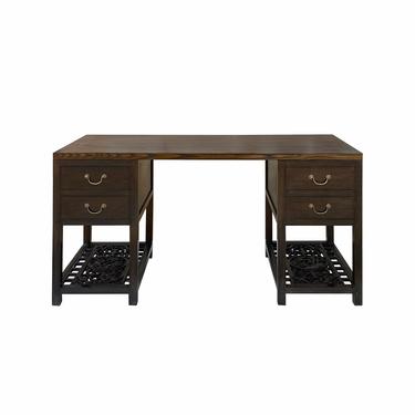 Chinese Dark Brown Panel Carving Wood Editor Office Writing Desk Table cs6960E 