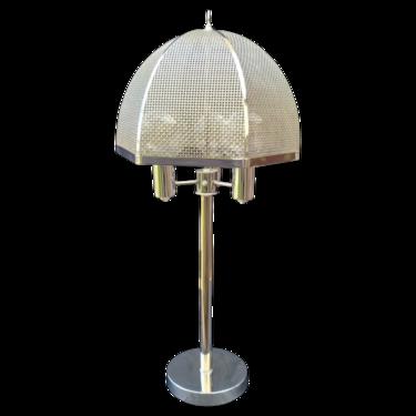 Mid-Century Modern Chrome Lamp with Cane Style Shade Rendered in Chrome by Clover Lamp Company