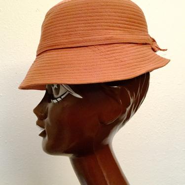 1970's Coral Cloche Hat with Detailed Stitching 