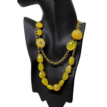 Long Yellow Agate and Gold Chain Necklace - 38 inch 