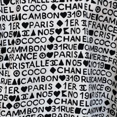 Vintage CHANEL CC Logo Coco Rue Cambon Black White Button Down Shirt Blouse 