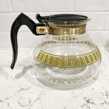 Vintage Glass Carafe Coffee Pot Urn Brown Copper Trim Mid-Century Modern  Kitsch