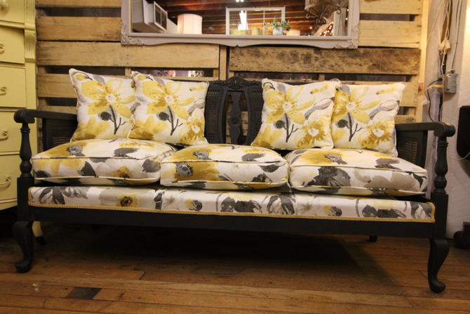 1930s Tomlinson Art Deco Cane Sofa Reupholstered Painted Local
