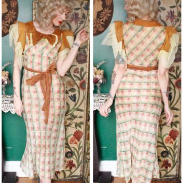 1930s Dress // Spring Plaid Cotton Organdy Dress // vintage 30s dress 