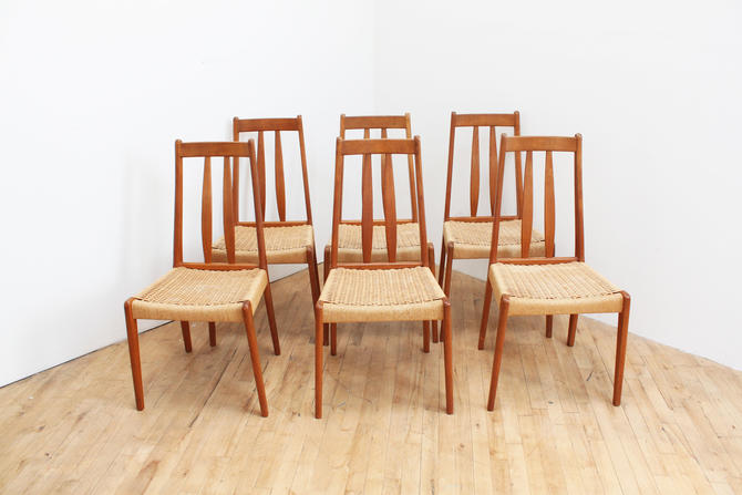 Danish Modern Mid Century Dining Chairs Cord Rope Scandinavian Set