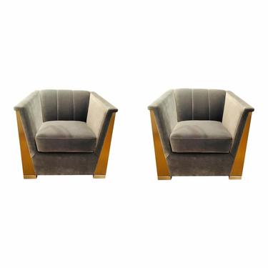 Caracole Modern Gray Velvet Vector Club Chairs Pair