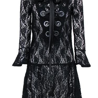 Givenchy - Black Sheet Lace Dress w/ Oversized Lace-Up Front Sz 4