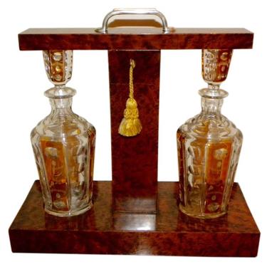 Art Deco Tantalus Set with Cut Crystal Decanters