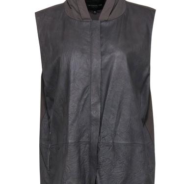 Lafayette 148 - Olive Crinkled Zip-Up Vest w/ Leather Front Sz XL