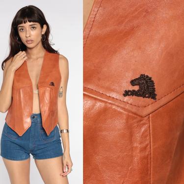 Jordache Leather Vest 80s Western Leather Vest Cowboy Brown Boho Horse Cowgirl Southwestern 70s Bohemian Vintage Small S 