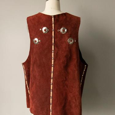 1970s Suede Vest Brown Suede Leather M / L 