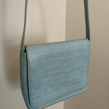 4) pastel baby blue faux alligator skin vegan leather square crossbody flap purse sky goth 