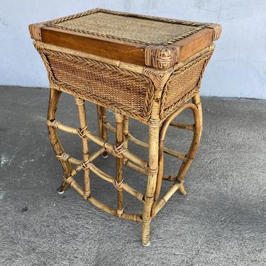Restored Bamboo and Wicker Trunk on Stand with Build in Tray 