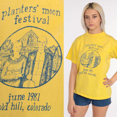 1981 Planter's Moon Shirt Gardening Festival Tshirt Graphic 80s American Gothic Art Tshirt Painting Artist Shirt Vintage Medium Large 