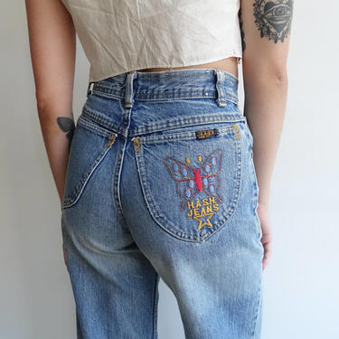 Vintage 1970s embroidered bell bottoms Med DISTRESSED retro 70s