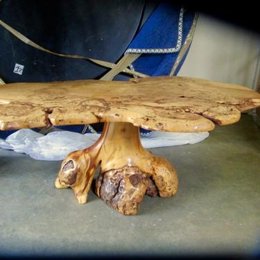 ARTIST DAVID HOLZAPFEL SIGNED RED OAK BURLED WOOD LIVE EDGE TABLE