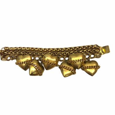 Vintage Butler and Wilson Signed Gold Heart Chain Chunky Charm Bracelet 