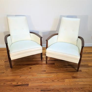 Mid Century Pair of White Vinyl High Back Chairs 