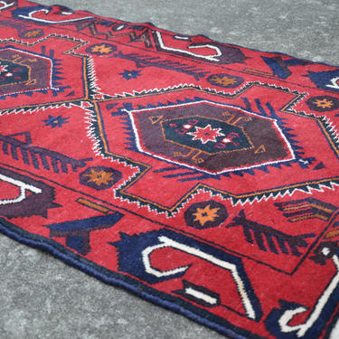 Vintage Dark Red Hand Knotted Persian Afgan Kazak Style Area Rug  -  2' 7&quot; x  4' 4&quot; 