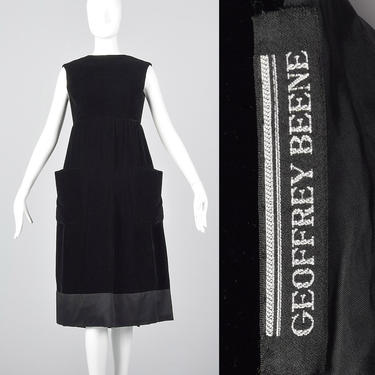 Medium 1960s Geoffrey Beene Black Velvet Dress Minimalist Winter Cocktail Dress Sleeveless Wrap Dress Simple Vintage Dress Empire Waist 