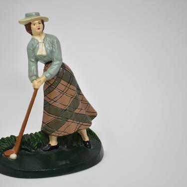 Golf Doorstop Cast Iron | Female Golfer in Vintage Attire | Lady Athlete Door Stopper | Women's Golf | Heavy Door Wedge | Porch Door Weight 