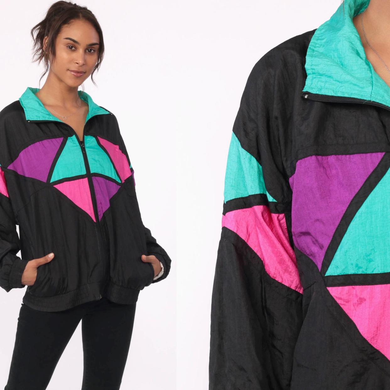ジャケット・アウター Oakley Neon Zip Windbreaker Jacket Vintage 80 90's Surf Style Purple NEON OAKLEY Thermonuclear