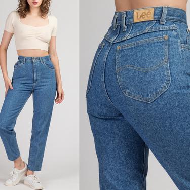 Vintage 90s High Waist Lee Jeans - Small, 26&quot; | Medium Wash Denim Slim Tapered Leg Mom Jeans 