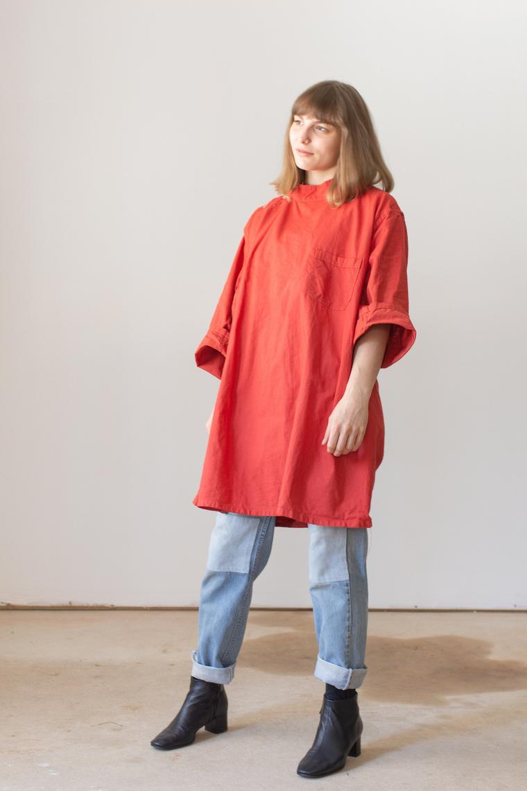 Vintage Tomato Red Asymmetrical Jacket Artist Smock Painter Coat