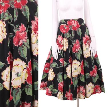 50s BARK CLOTH circle skirt 25" / vintage 1950s splashy tropical floral mid century full skirt novelty print S 