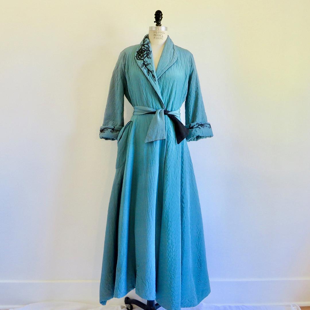 Vintage 1950 s Teal Blue Quilted Long Maxi Robe Dressing Gown Seek Collect Portland OR