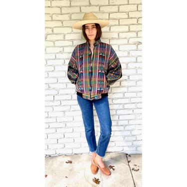 Rainbow Jacket // vintage woven dress blouse boho hippie cotton cropped black Guatemalan hippy Mexican 70s 80s // O/S 